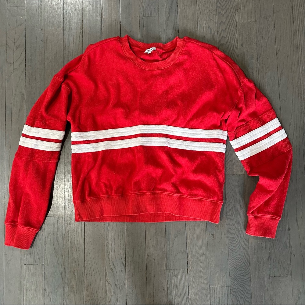 Splendid Red Crewneck Sweatshirt with White Stripe Detail